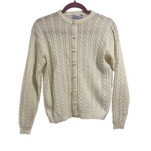 Vintage Deans‎ of Scotland White Cableknit Button Up Cardigan Sweater Size L